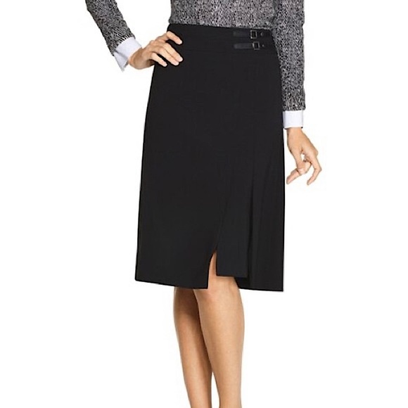 WHBM Black Skirt w/ Side Buckle and Front Slit - Picture 5 of 16